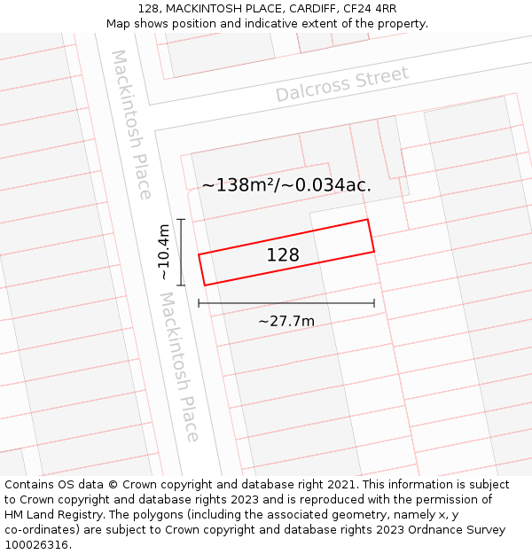 128, MACKINTOSH PLACE, CARDIFF, CF24 4RR: Plot and title map