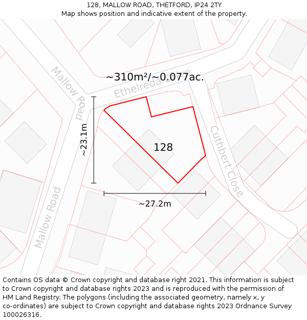 128, MALLOW ROAD, THETFORD, IP24 2TY: Plot and title map