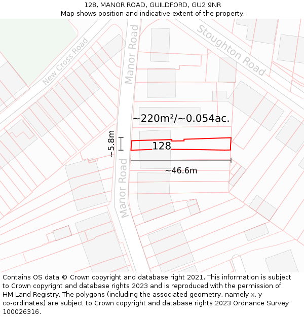 128, MANOR ROAD, GUILDFORD, GU2 9NR: Plot and title map