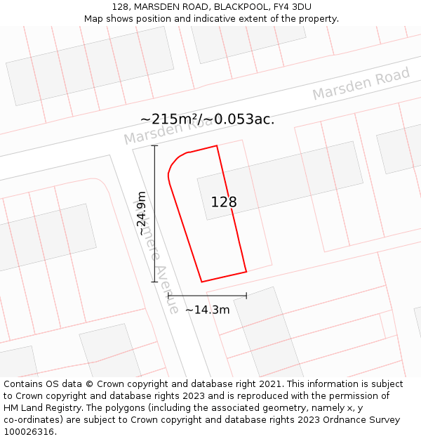 128, MARSDEN ROAD, BLACKPOOL, FY4 3DU: Plot and title map