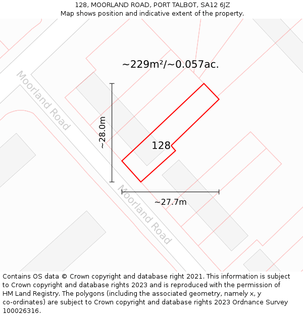 128, MOORLAND ROAD, PORT TALBOT, SA12 6JZ: Plot and title map