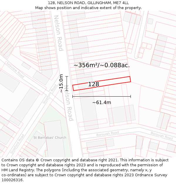 128, NELSON ROAD, GILLINGHAM, ME7 4LL: Plot and title map