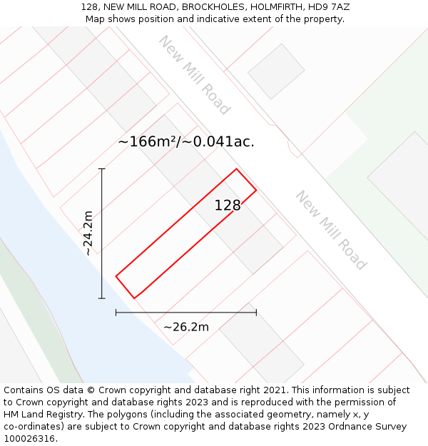 128, NEW MILL ROAD, BROCKHOLES, HOLMFIRTH, HD9 7AZ: Plot and title map