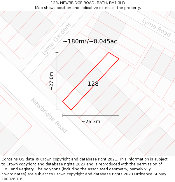 128, NEWBRIDGE ROAD, BATH, BA1 3LD: Plot and title map