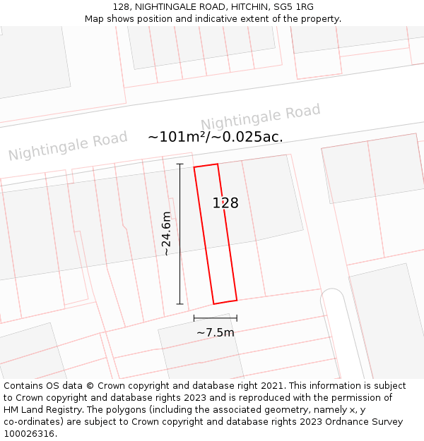 128, NIGHTINGALE ROAD, HITCHIN, SG5 1RG: Plot and title map