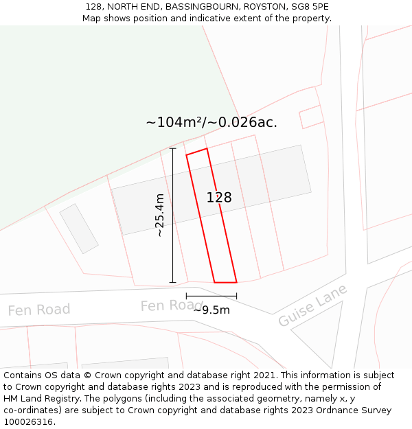 128, NORTH END, BASSINGBOURN, ROYSTON, SG8 5PE: Plot and title map