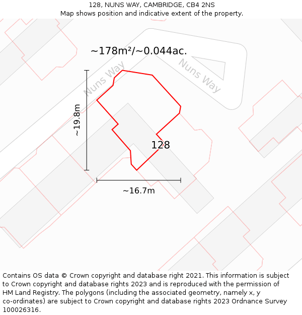 128, NUNS WAY, CAMBRIDGE, CB4 2NS: Plot and title map