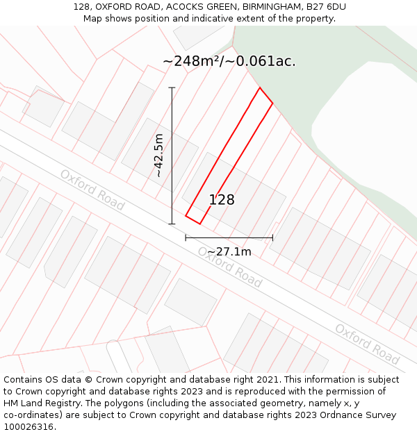 128, OXFORD ROAD, ACOCKS GREEN, BIRMINGHAM, B27 6DU: Plot and title map