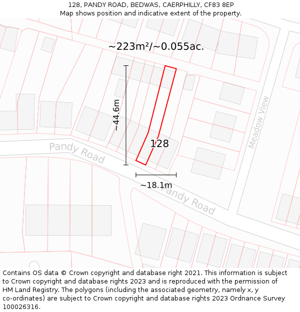 128, PANDY ROAD, BEDWAS, CAERPHILLY, CF83 8EP: Plot and title map