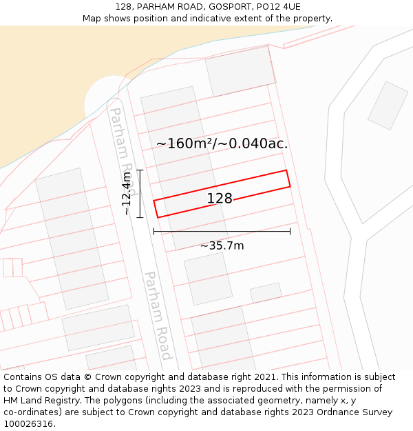 128, PARHAM ROAD, GOSPORT, PO12 4UE: Plot and title map