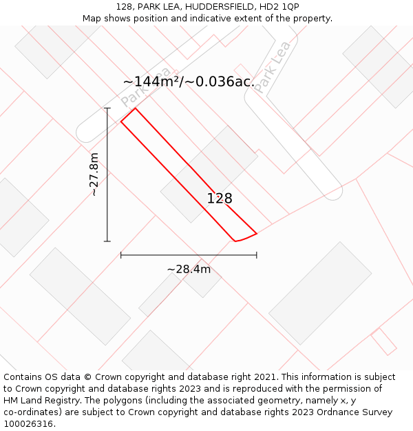 128, PARK LEA, HUDDERSFIELD, HD2 1QP: Plot and title map