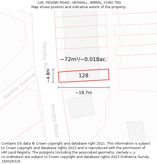 128, PENSBY ROAD, HESWALL, WIRRAL, CH60 7RQ: Plot and title map