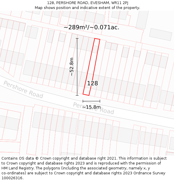 128, PERSHORE ROAD, EVESHAM, WR11 2PJ: Plot and title map