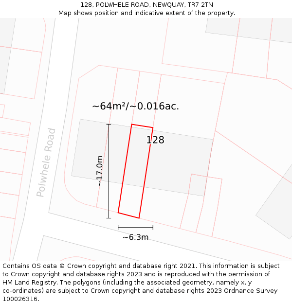 128, POLWHELE ROAD, NEWQUAY, TR7 2TN: Plot and title map
