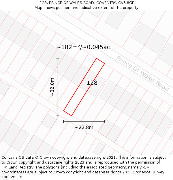 128, PRINCE OF WALES ROAD, COVENTRY, CV5 8GP: Plot and title map