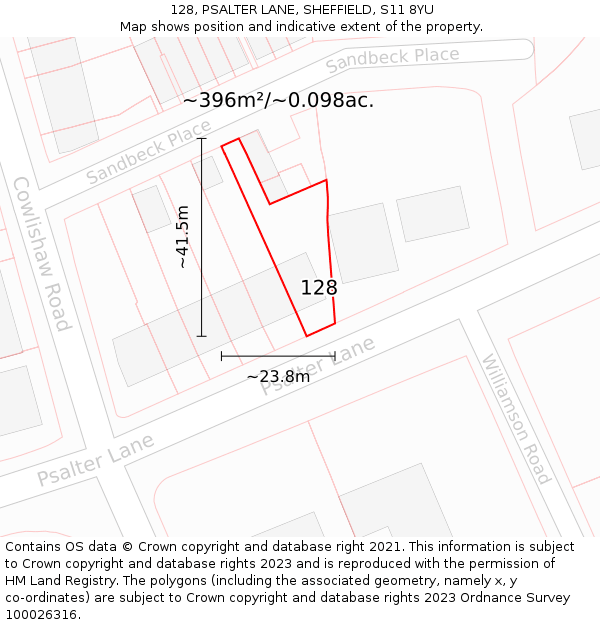128, PSALTER LANE, SHEFFIELD, S11 8YU: Plot and title map