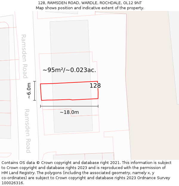 128, RAMSDEN ROAD, WARDLE, ROCHDALE, OL12 9NT: Plot and title map
