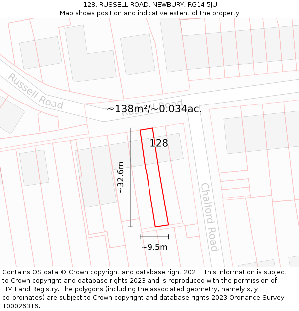128, RUSSELL ROAD, NEWBURY, RG14 5JU: Plot and title map