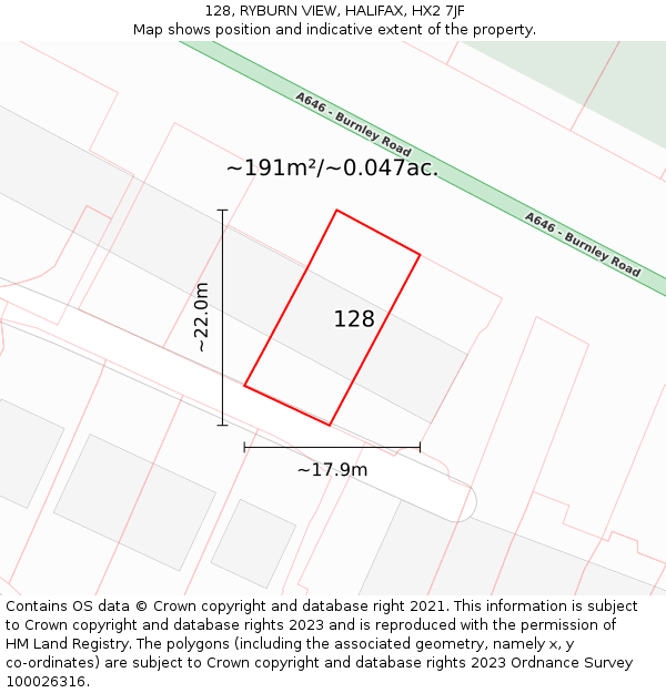 128, RYBURN VIEW, HALIFAX, HX2 7JF: Plot and title map