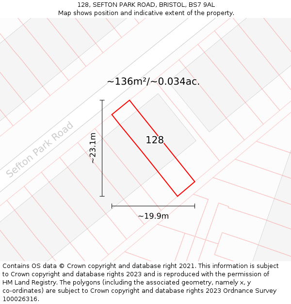 128, SEFTON PARK ROAD, BRISTOL, BS7 9AL: Plot and title map