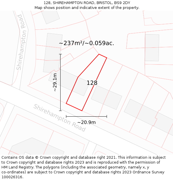 128, SHIREHAMPTON ROAD, BRISTOL, BS9 2DY: Plot and title map