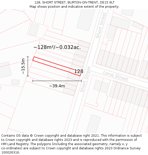 128, SHORT STREET, BURTON-ON-TRENT, DE15 9LT: Plot and title map