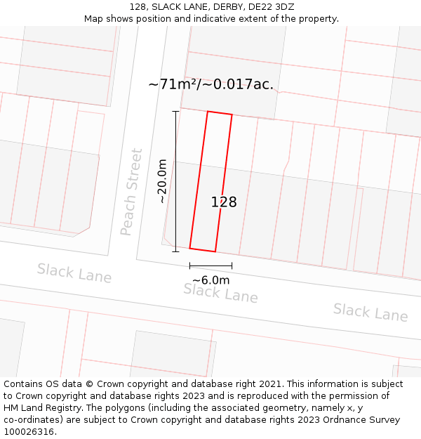 128, SLACK LANE, DERBY, DE22 3DZ: Plot and title map