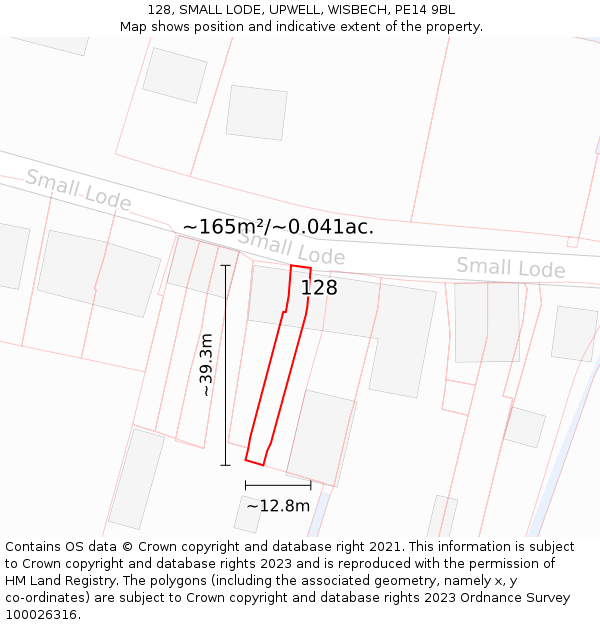 128, SMALL LODE, UPWELL, WISBECH, PE14 9BL: Plot and title map