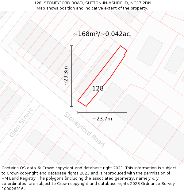 128, STONEYFORD ROAD, SUTTON-IN-ASHFIELD, NG17 2DN: Plot and title map