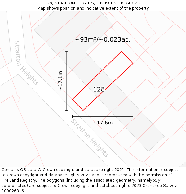 128, STRATTON HEIGHTS, CIRENCESTER, GL7 2RL: Plot and title map