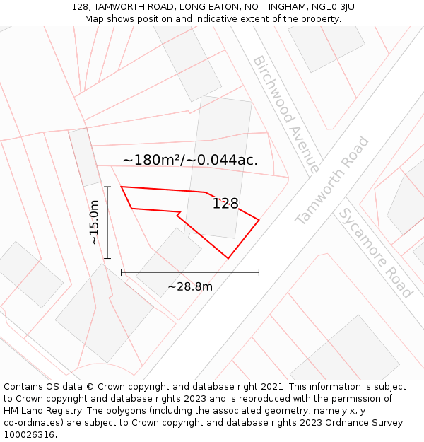 128, TAMWORTH ROAD, LONG EATON, NOTTINGHAM, NG10 3JU: Plot and title map