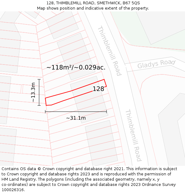 128, THIMBLEMILL ROAD, SMETHWICK, B67 5QS: Plot and title map