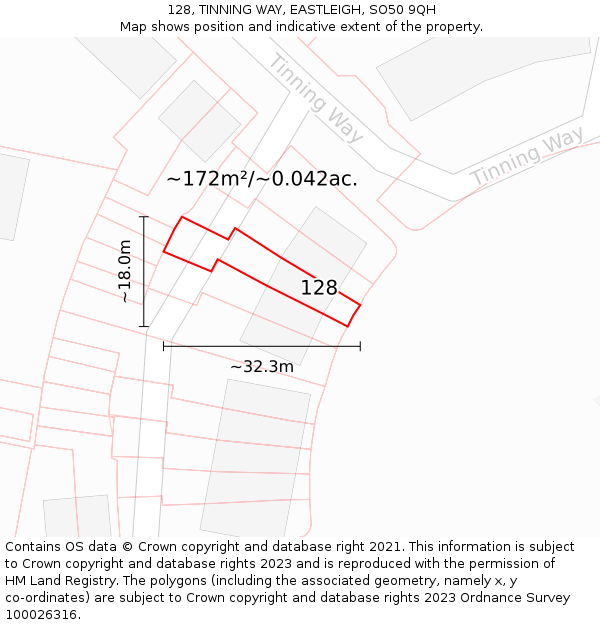 128, TINNING WAY, EASTLEIGH, SO50 9QH: Plot and title map