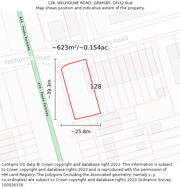 128, WELHOLME ROAD, GRIMSBY, DN32 9LW: Plot and title map