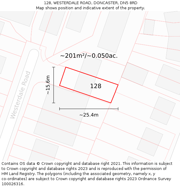128, WESTERDALE ROAD, DONCASTER, DN5 8RD: Plot and title map