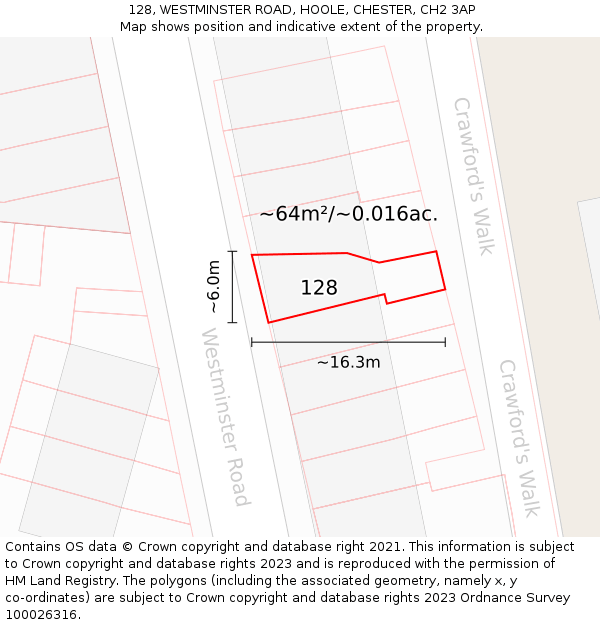 128, WESTMINSTER ROAD, HOOLE, CHESTER, CH2 3AP: Plot and title map
