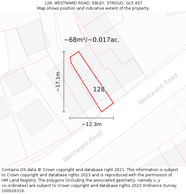 128, WESTWARD ROAD, EBLEY, STROUD, GL5 4ST: Plot and title map