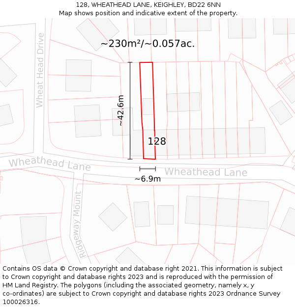 128, WHEATHEAD LANE, KEIGHLEY, BD22 6NN: Plot and title map