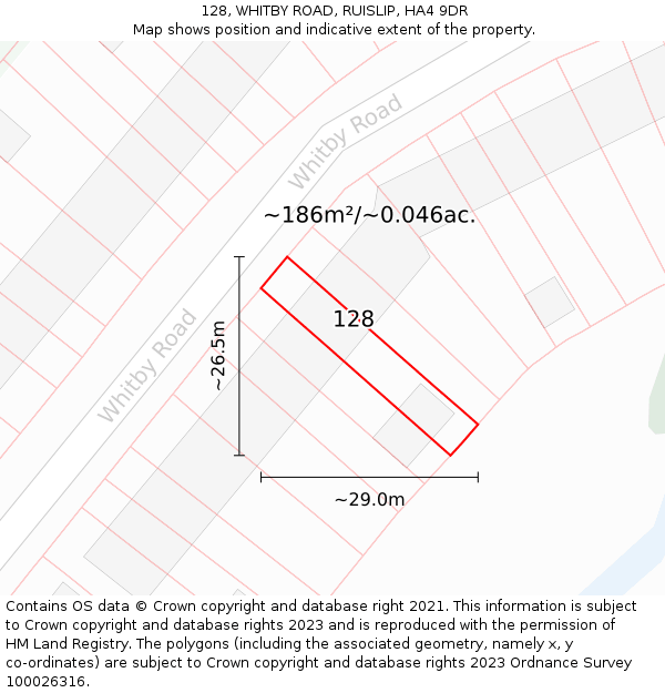 128, WHITBY ROAD, RUISLIP, HA4 9DR: Plot and title map
