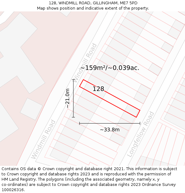 128, WINDMILL ROAD, GILLINGHAM, ME7 5PD: Plot and title map