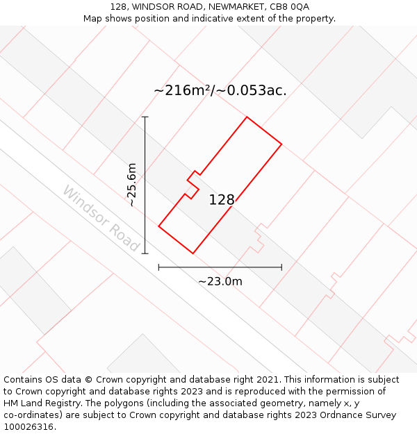 128, WINDSOR ROAD, NEWMARKET, CB8 0QA: Plot and title map