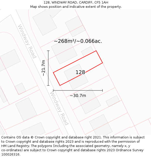 128, WINDWAY ROAD, CARDIFF, CF5 1AH: Plot and title map