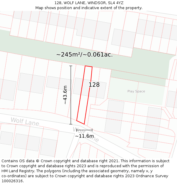128, WOLF LANE, WINDSOR, SL4 4YZ: Plot and title map