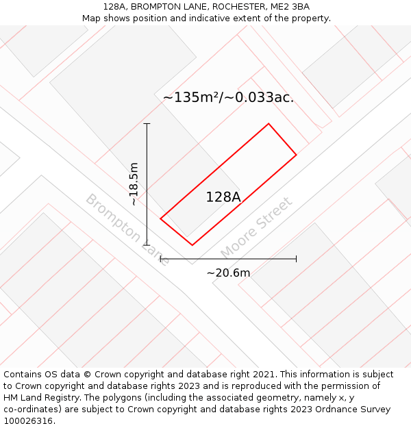128A, BROMPTON LANE, ROCHESTER, ME2 3BA: Plot and title map