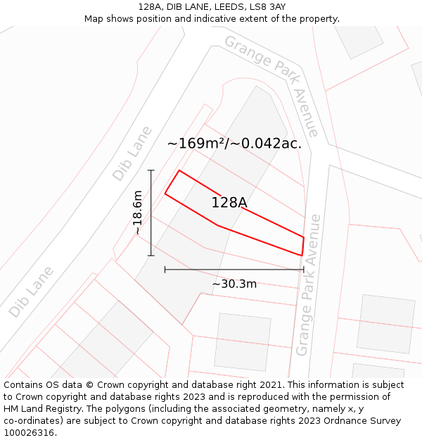 128A, DIB LANE, LEEDS, LS8 3AY: Plot and title map