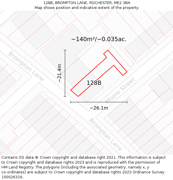 128B, BROMPTON LANE, ROCHESTER, ME2 3BA: Plot and title map