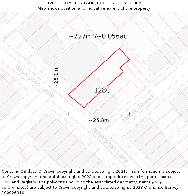 128C, BROMPTON LANE, ROCHESTER, ME2 3BA: Plot and title map
