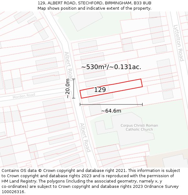 129, ALBERT ROAD, STECHFORD, BIRMINGHAM, B33 8UB: Plot and title map
