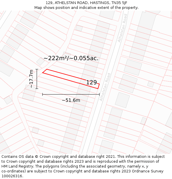 129, ATHELSTAN ROAD, HASTINGS, TN35 5JF: Plot and title map