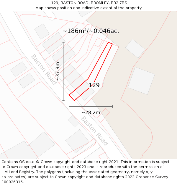 129, BASTON ROAD, BROMLEY, BR2 7BS: Plot and title map